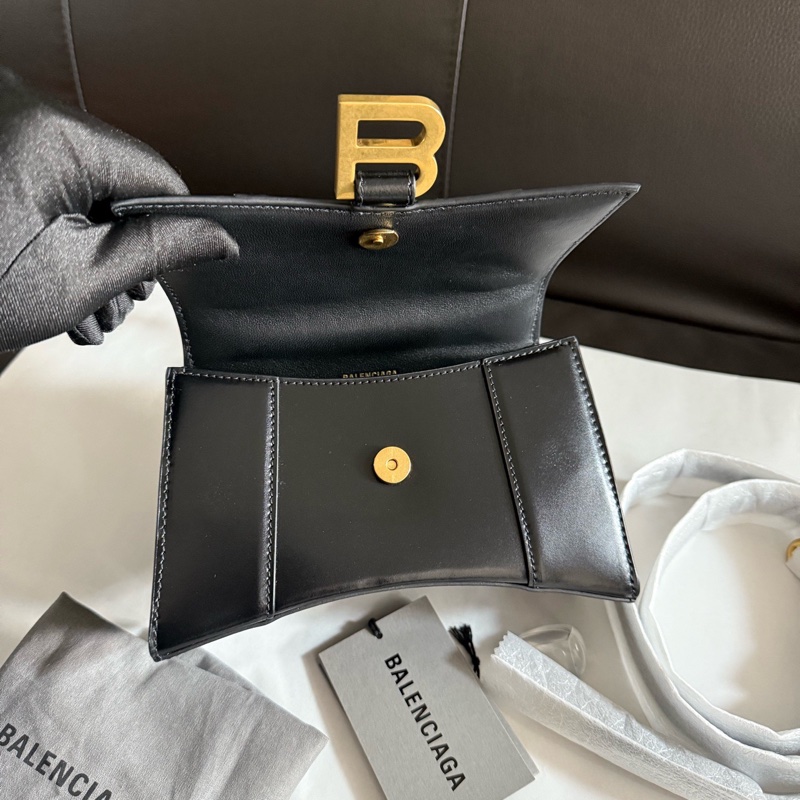 全新巴黎世家/Balenciaga 黑金光面牛皮HOURGLASS 沙漏包xs迷你手提單肩斜挎包-7