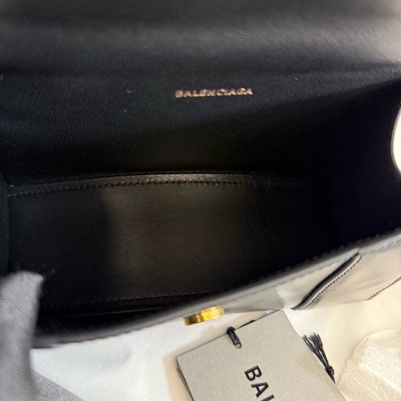 全新巴黎世家/Balenciaga 黑金光面牛皮HOURGLASS 沙漏包xs迷你手提單肩斜挎包-8