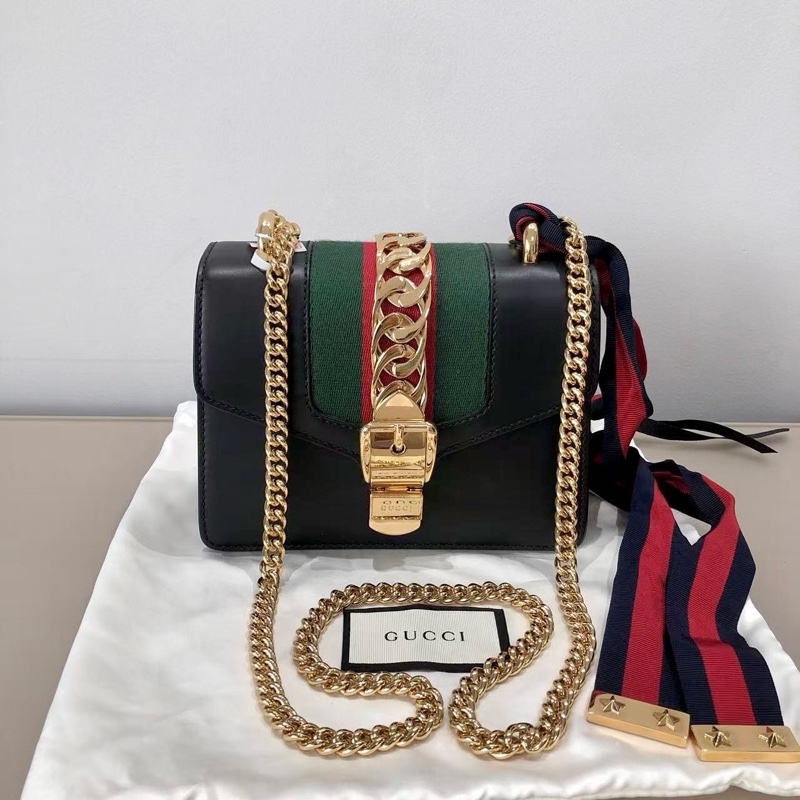 Gucci古馳Sylvie小號鏈條包黑色塞爾維亞-0