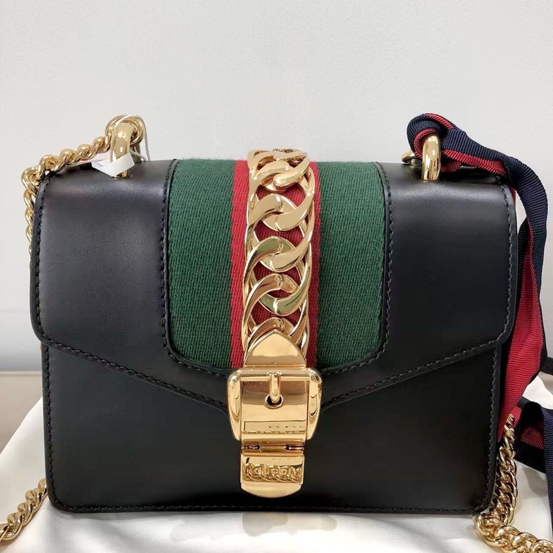 Gucci古馳Sylvie小號鏈條包黑色塞爾維亞-1