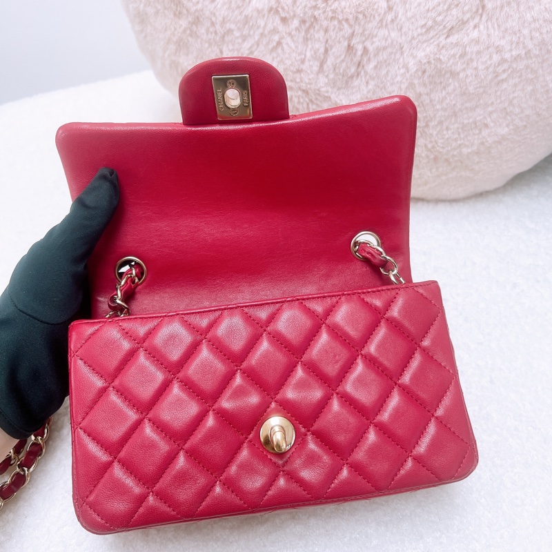 Chanel mini cf 20 紅色經典翻蓋包-14