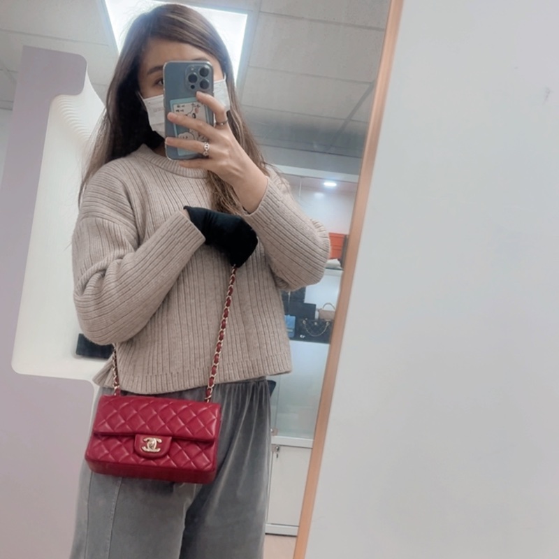 Chanel mini cf 20 紅色經典翻蓋包-17