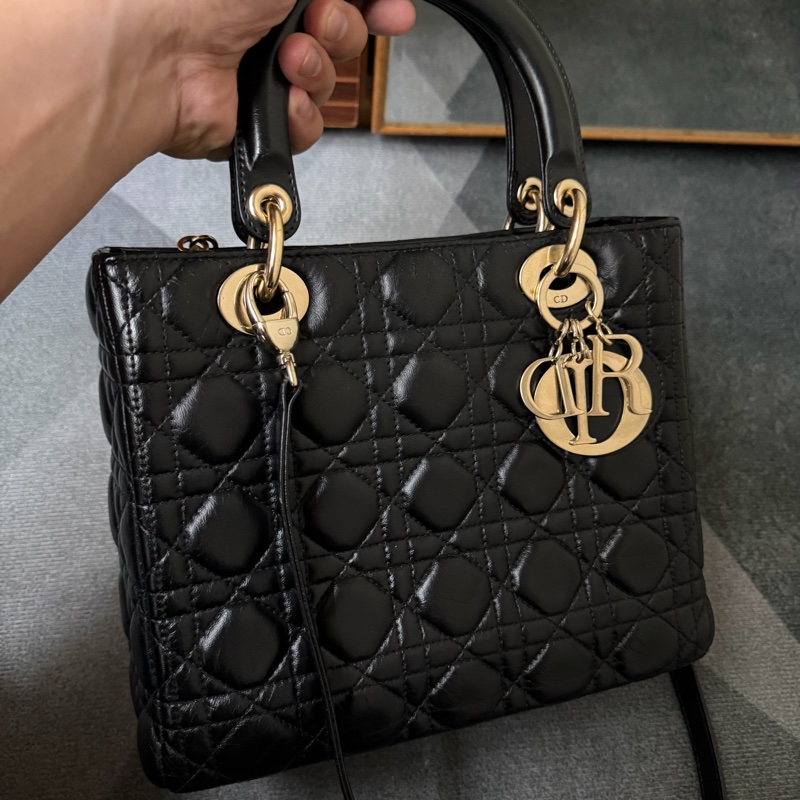 Dior Lady五格羊皮黑色黛妃包-0