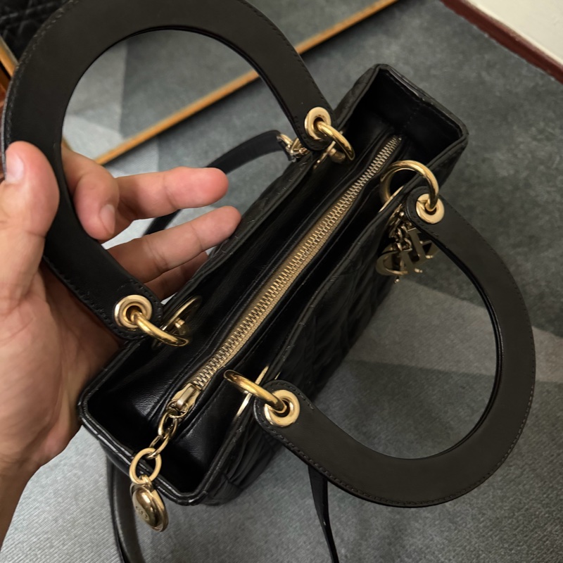 Dior Lady五格羊皮黑色黛妃包-7