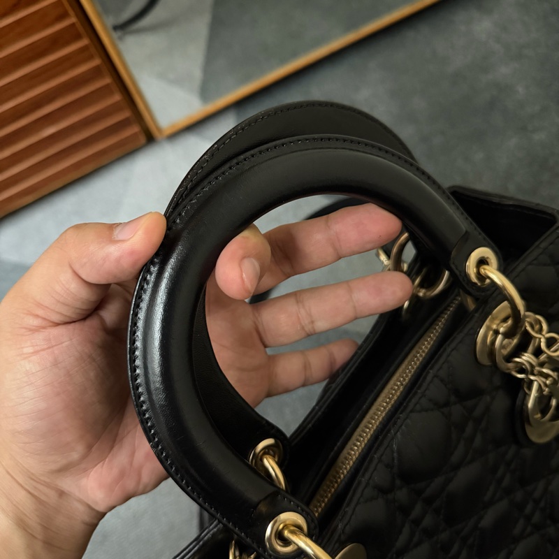 Dior Lady五格羊皮黑色黛妃包-8