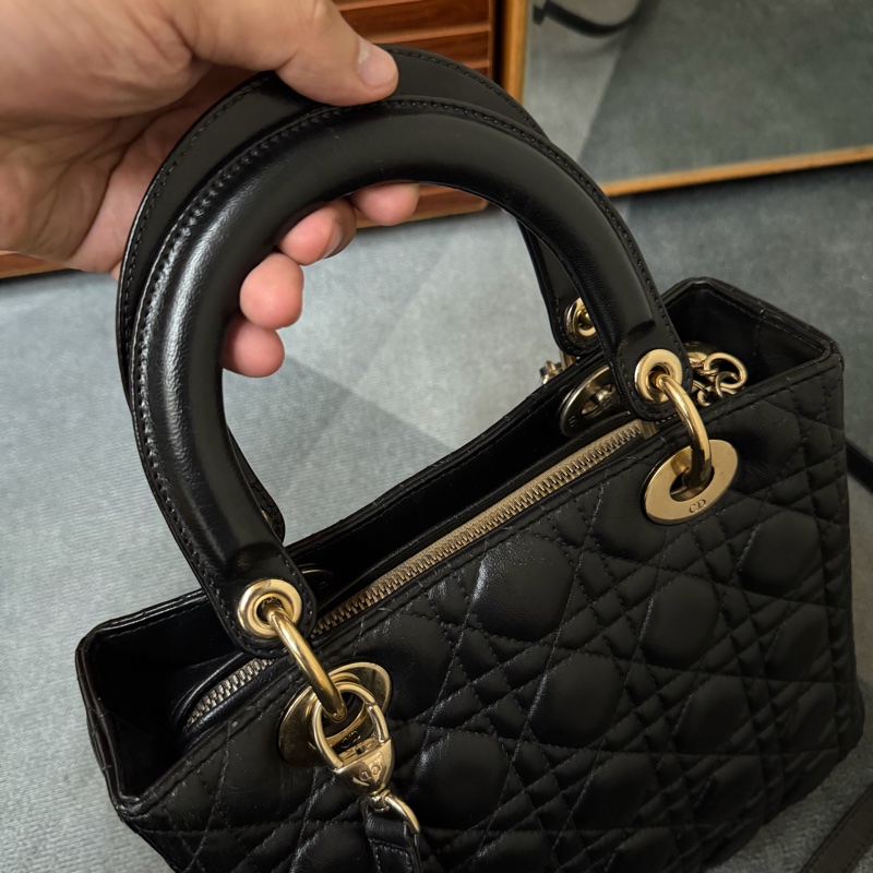 Dior Lady五格羊皮黑色黛妃包-9