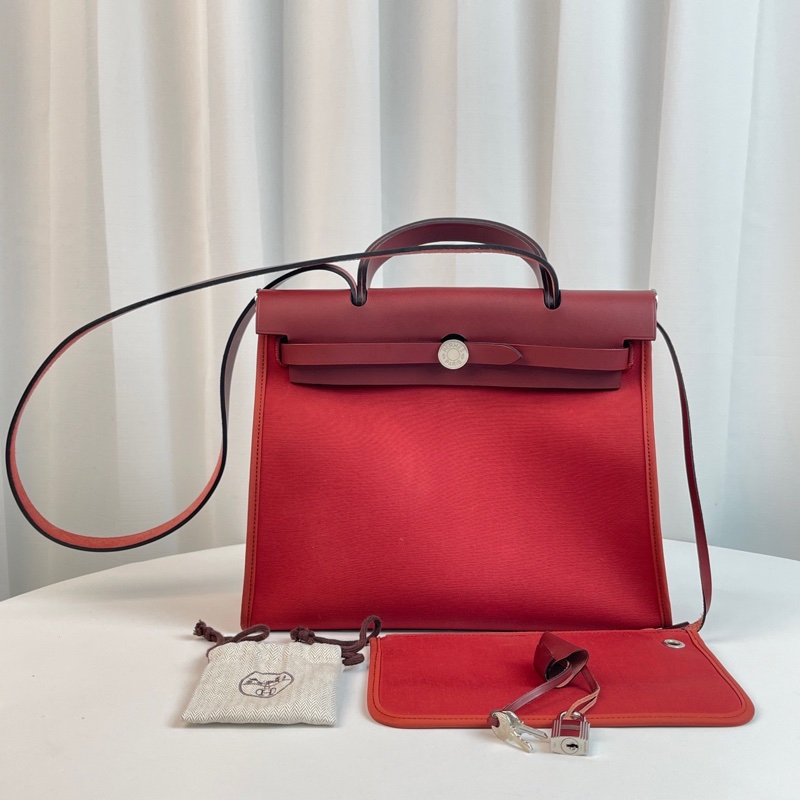 愛馬仕herbag  31寸 紅色帆布-0