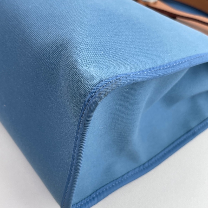 愛馬仕herbag 31  藍色帆布拼棕色皮蓋 銀扣-3