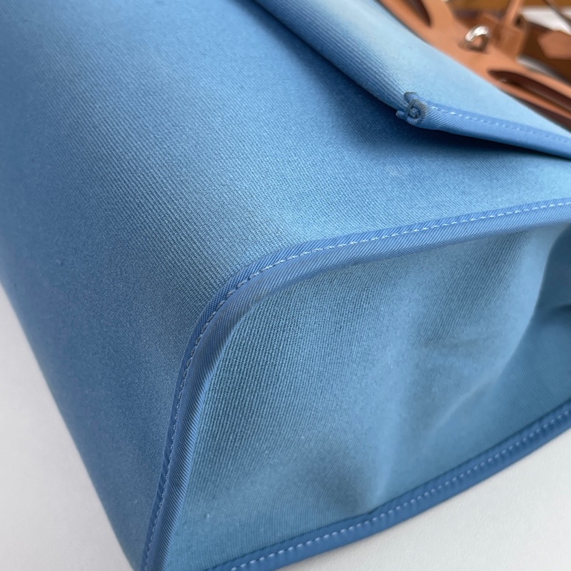 愛馬仕herbag 31  藍色帆布拼棕色皮蓋 銀扣-5