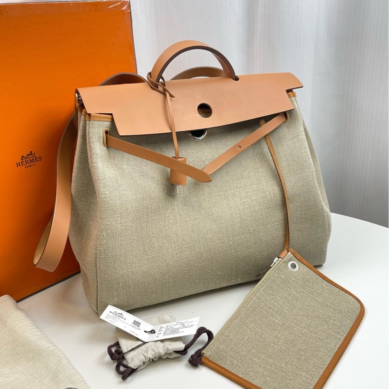 愛馬仕herbag39  麻布銀扣-0