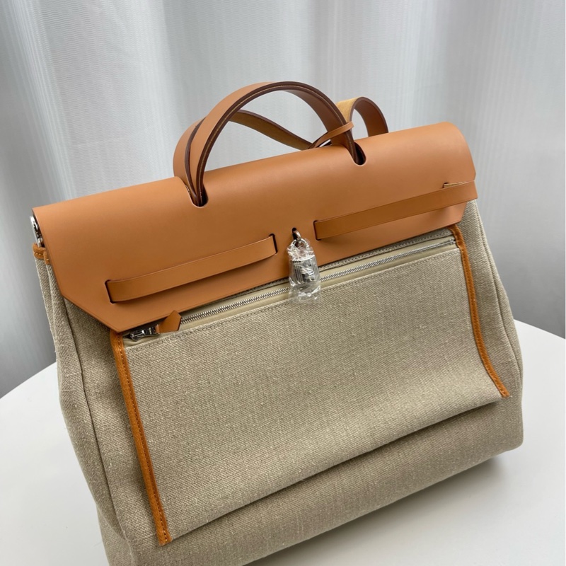 愛馬仕herbag39  麻布銀扣-1