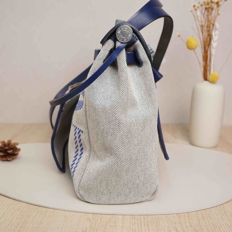 愛馬仕herbag 31 飛馬款 寶石藍拼米色-6