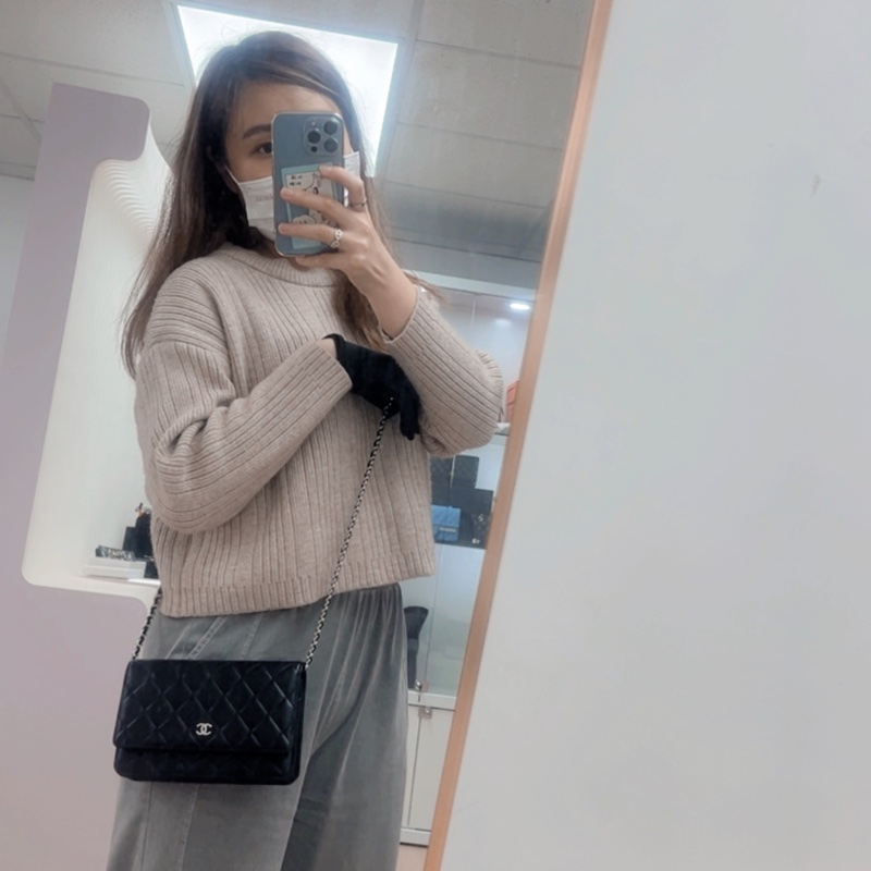 Chanel woc 黑銀羊皮鏈條包-12