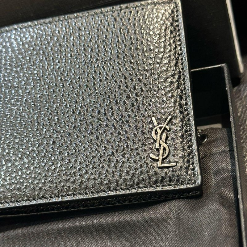 💎Han's house精品服飾💎 SAINT LAURENT YSL 小牛皮 荔枝紋 短夾 義大利製 現貨 原價18400-3