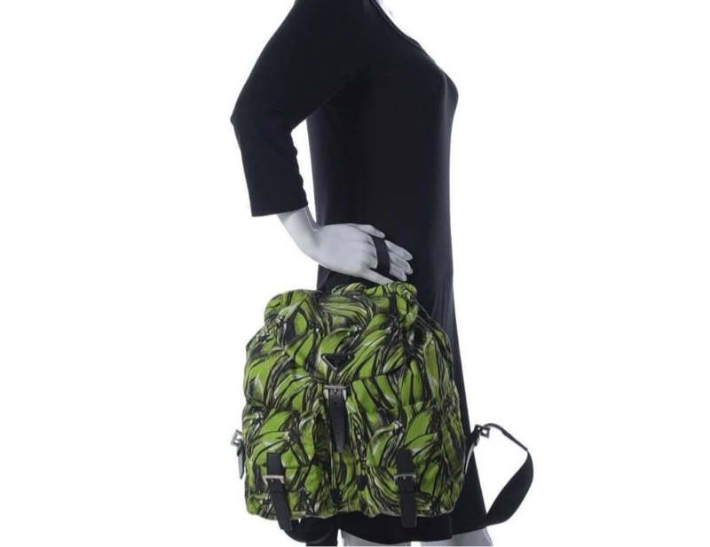 Prada 牌尼龍Saffiano 中型香蕉印花背包，-7