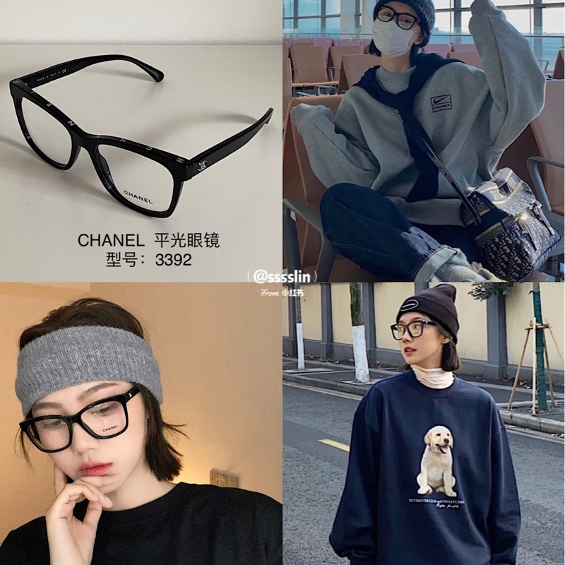 Chanel 平光黑框眼鏡 GD同款 銀色小Logo ♡-5