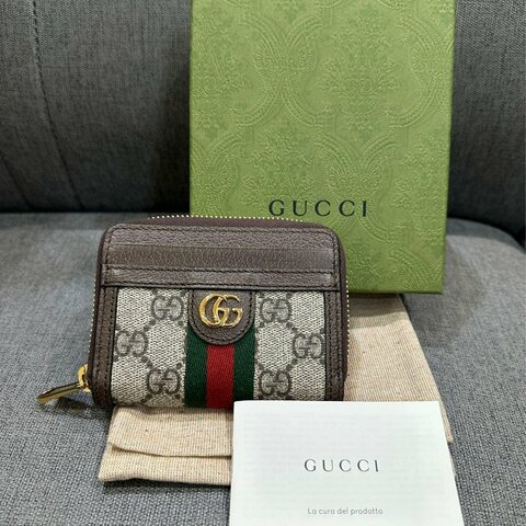 💎Han's house精品服飾💎GUCCI GG  牛皮 綠紅零錢包 相片 證件套 信用卡悠遊卡名片夾 錢包 658552