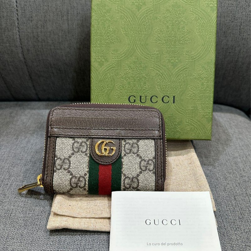 💎Han's house精品服飾💎GUCCI GG 牛皮 綠紅零錢包 相片 證件套 信用卡悠遊卡名片夾 錢包 658552-0