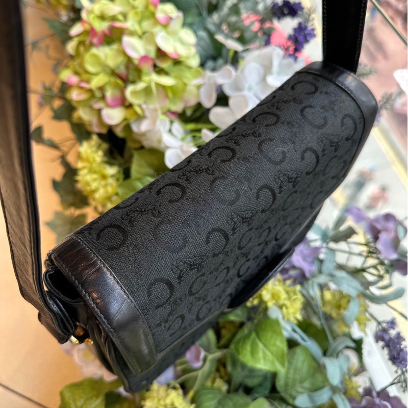 思琳 賽琳 復古黑色 老花 馬車 腋下包 黑色帆布 黑色皮革 馬車包 側背包 托特包 側肩包 罕有 中古 老花包 古董包 中古包celine vintage triomphe bag black-21