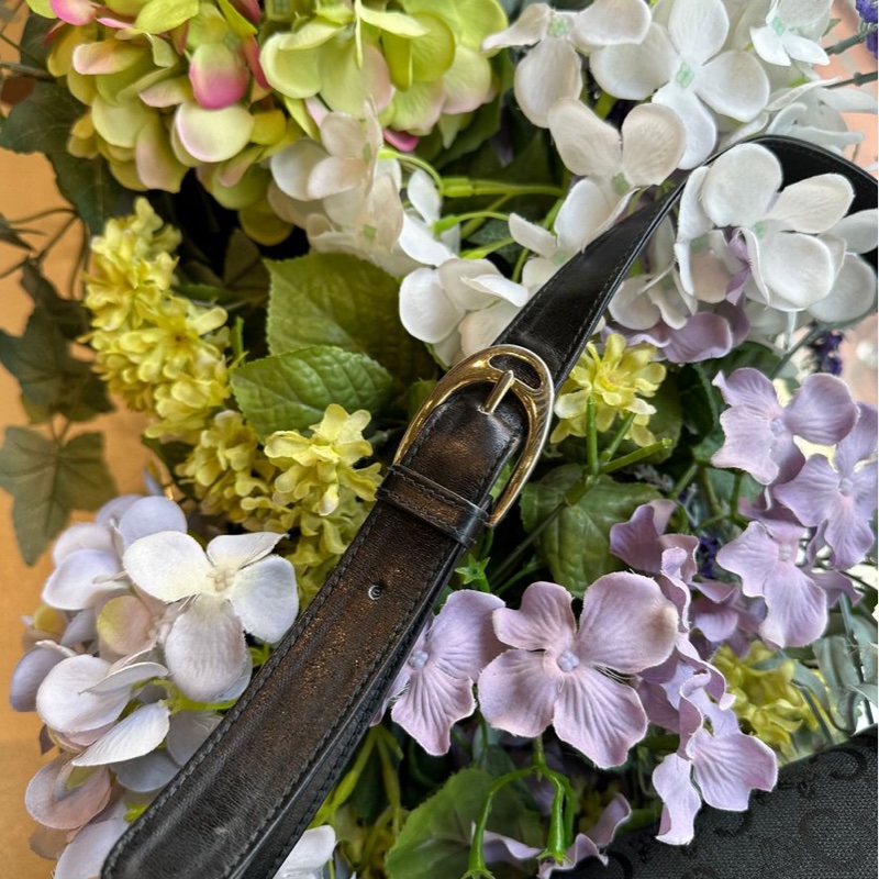 思琳 賽琳 復古黑色 老花 馬車 腋下包 黑色帆布 黑色皮革 馬車包 側背包 托特包 側肩包 罕有 中古 老花包 古董包 中古包celine vintage triomphe bag black-22