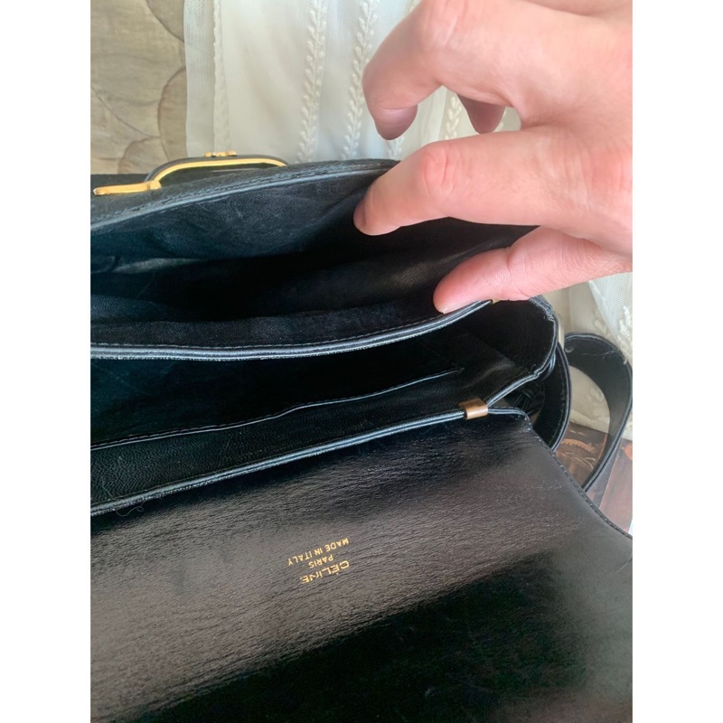 思琳 賽琳 復古黑色 老花 馬車 腋下包 黑色帆布 黑色皮革 馬車包 側背包 托特包 側肩包 罕有 中古 老花包 古董包 中古包celine vintage triomphe bag black-27