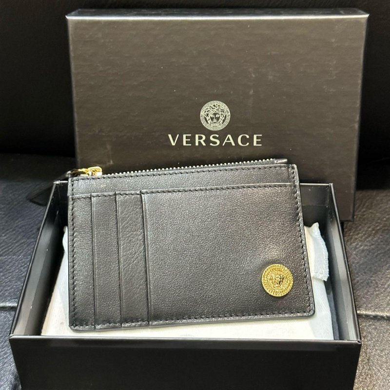💎Han's house精品服飾💎VERSACE 凡賽斯 女神頭 頂級 黑牌 零錢包 卡包-0
