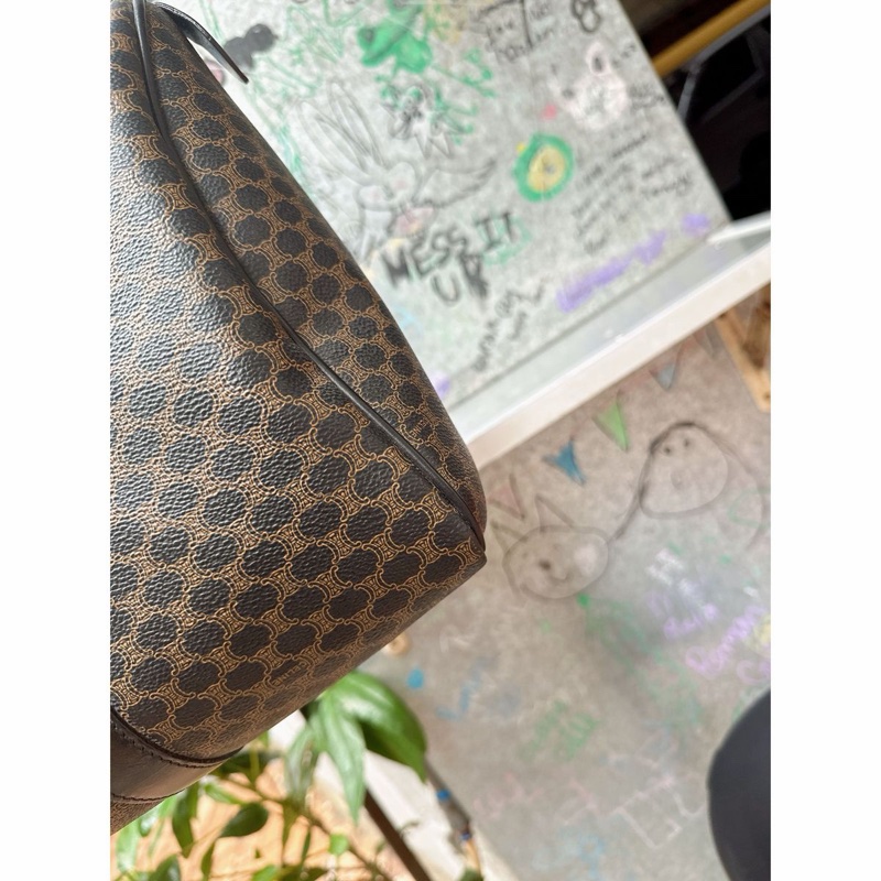 思琳 賽琳 復古黑色 老花 馬車 猄皮 黑花波士頓 波士頓包 旅行包  側背包 托特包 手提包 罕有 中古 老花包 古董包 中古包celine vintage triomphe bag black  boston bag-12