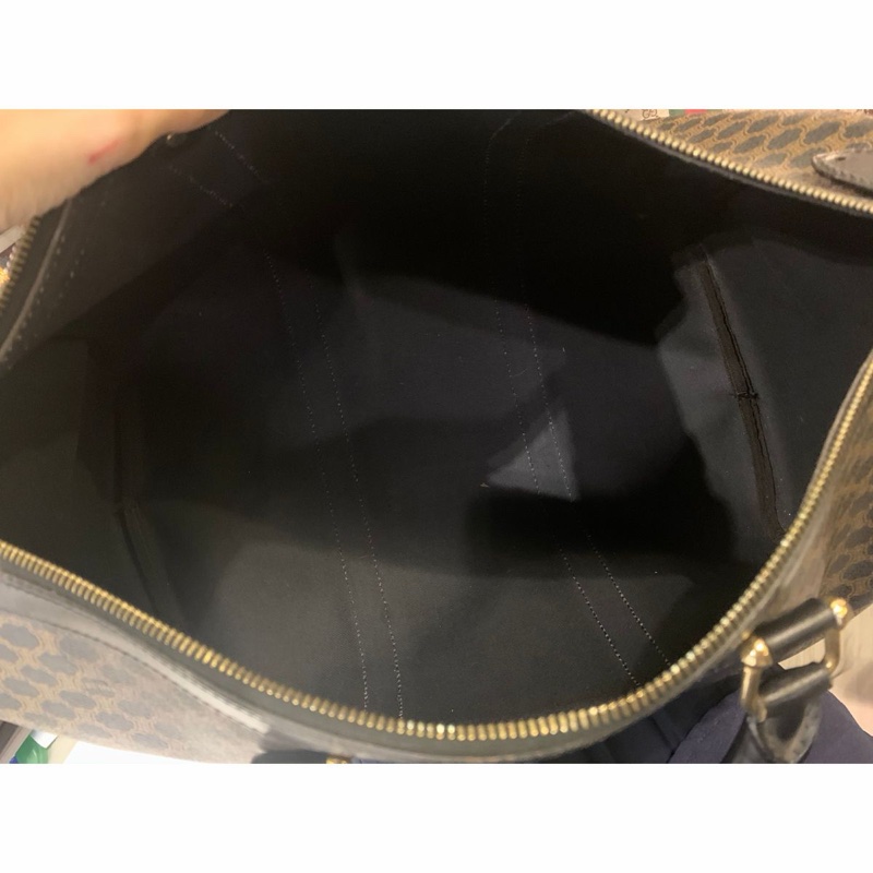 思琳 賽琳 復古黑色 老花 馬車 猄皮 黑花波士頓 波士頓包 旅行包  側背包 托特包 手提包 罕有 中古 老花包 古董包 中古包celine vintage triomphe bag black  boston bag-19