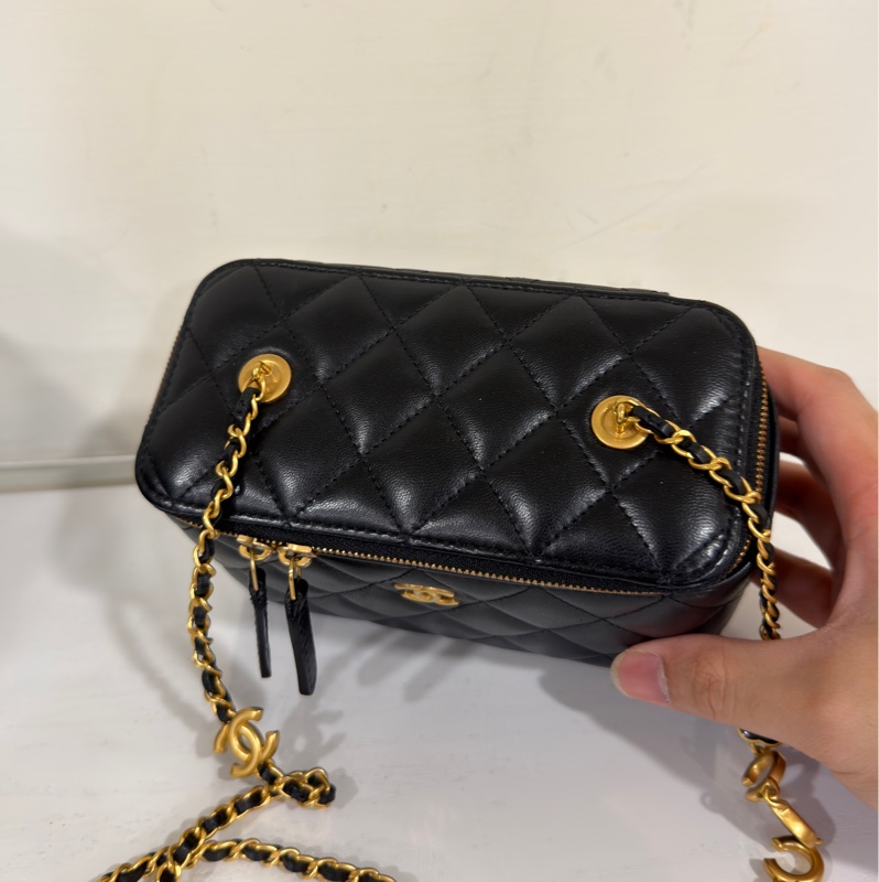 #稀有勳章皮穿肩帶 #超甜💰 香奈兒黑金長盒子斜挎包🈶鏡子-5