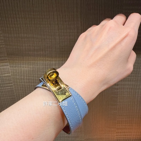 Hermes 97新 Kelly Double Tour金扣手環/似霧霾藍