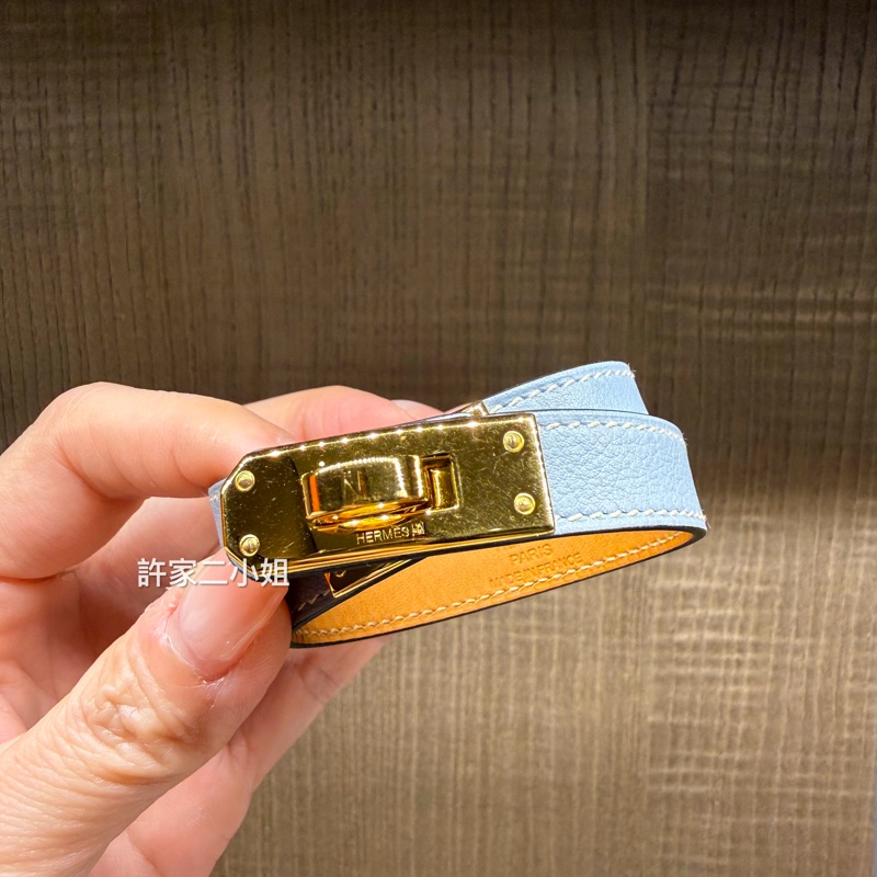 Hermes 97新 Kelly Double Tour金扣手環/似霧霾藍-1