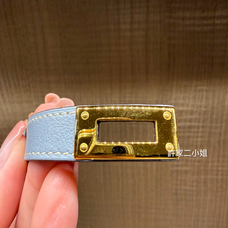 Hermes 97新 Kelly Double Tour金扣手環/似霧霾藍-4