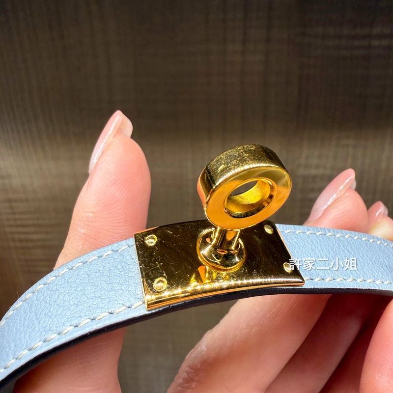 Hermes 97新 Kelly Double Tour金扣手環/似霧霾藍-10