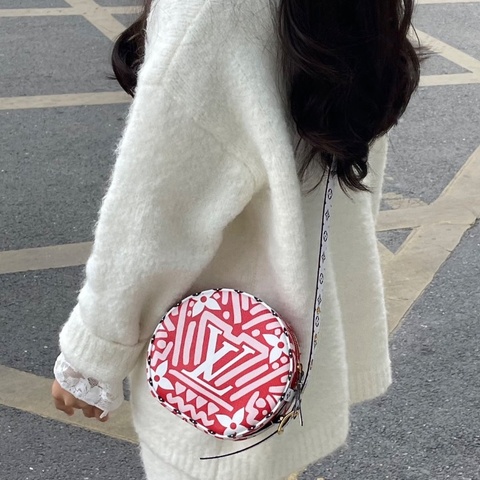 LV Crafty紅色小號 限定款塗鴉印花圓餅包 17*16*7.5  98新配件塵袋