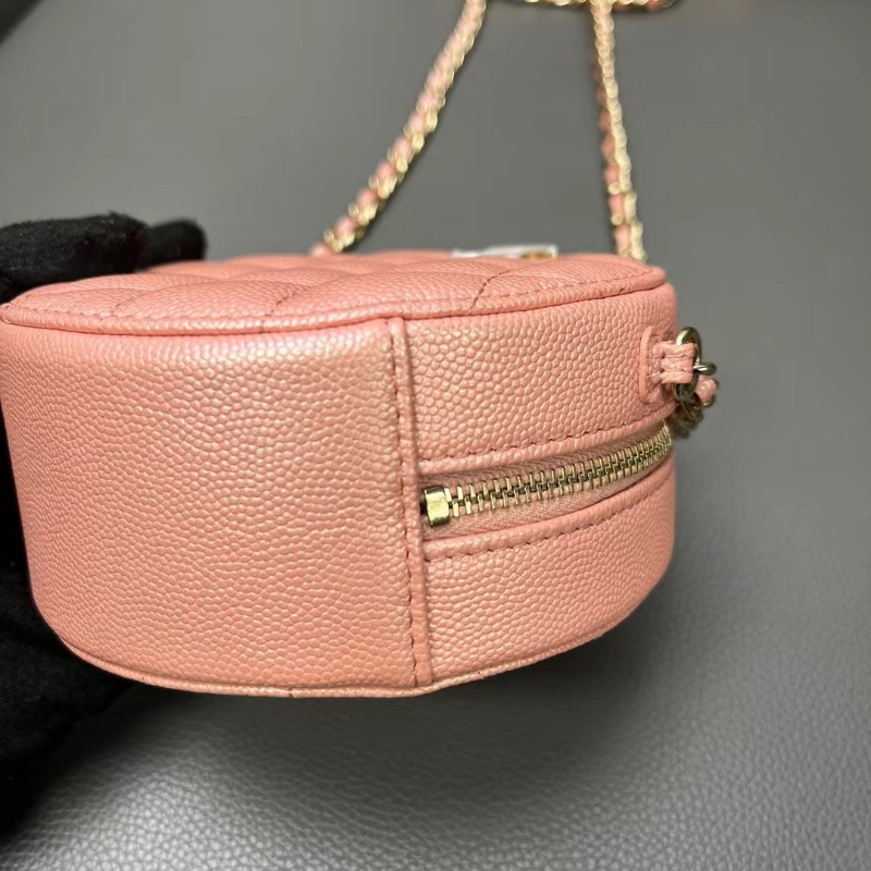 Chanel 羊皮人魚姬 珠光粉鏈條小圓餅12*12*5cm  98新配件保卡塵袋-2