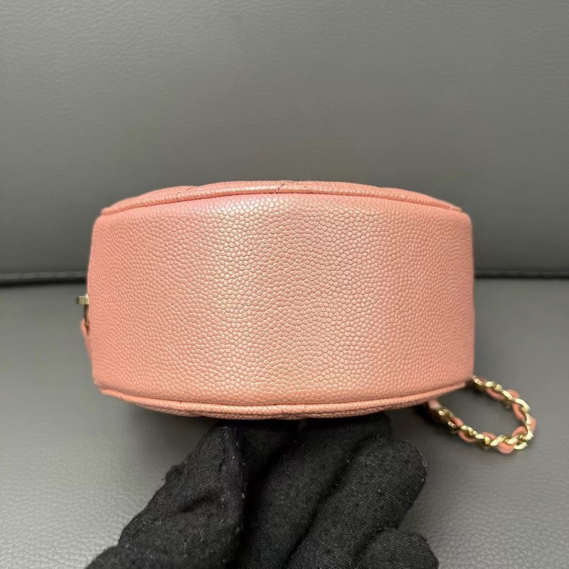 Chanel 羊皮人魚姬 珠光粉鏈條小圓餅12*12*5cm  98新配件保卡塵袋-3