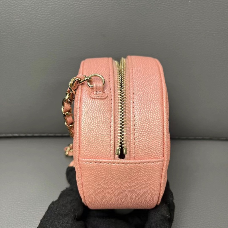Chanel 羊皮人魚姬 珠光粉鏈條小圓餅12*12*5cm  98新配件保卡塵袋-6