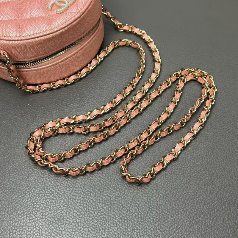 Chanel 羊皮人魚姬 珠光粉鏈條小圓餅12*12*5cm  98新配件保卡塵袋-7
