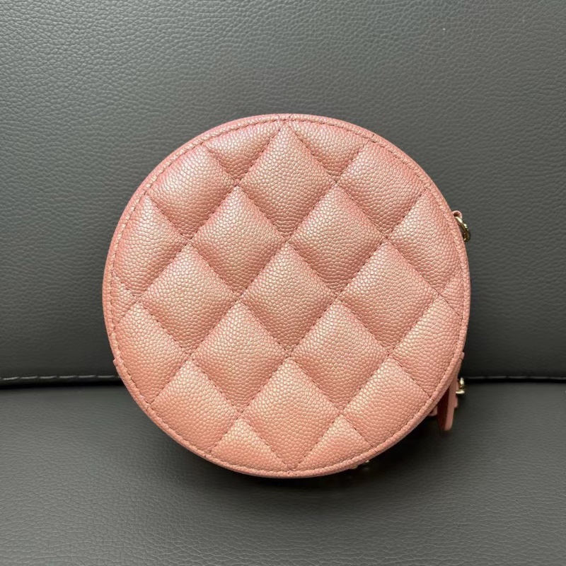 Chanel 羊皮人魚姬 珠光粉鏈條小圓餅12*12*5cm  98新配件保卡塵袋-8