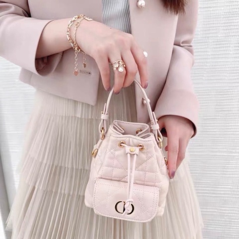 DIOR Caro 水桶包 手提包 小號 胭脂粉13.5*15.5cm 99新配件塵袋 肩帶 盒子