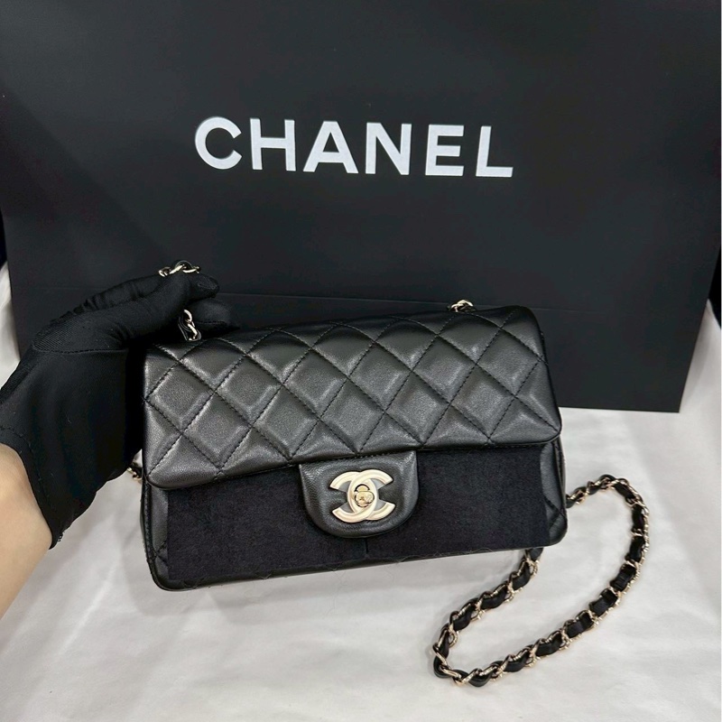 999新全配🈶購證😍Chanel香奈兒黑淡金扣cf20大mini單肩斜挎包-7