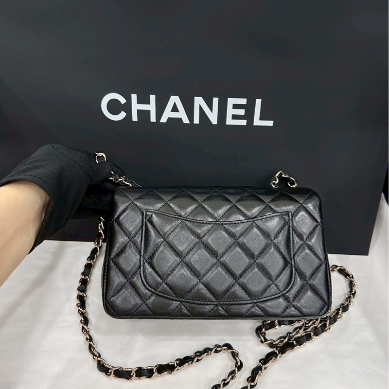 999新全配🈶購證😍Chanel香奈兒黑淡金扣cf20大mini單肩斜挎包-8