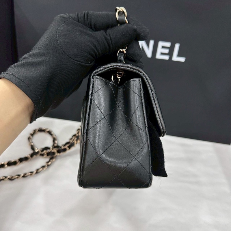 999新全配🈶購證😍Chanel香奈兒黑淡金扣cf20大mini單肩斜挎包-9