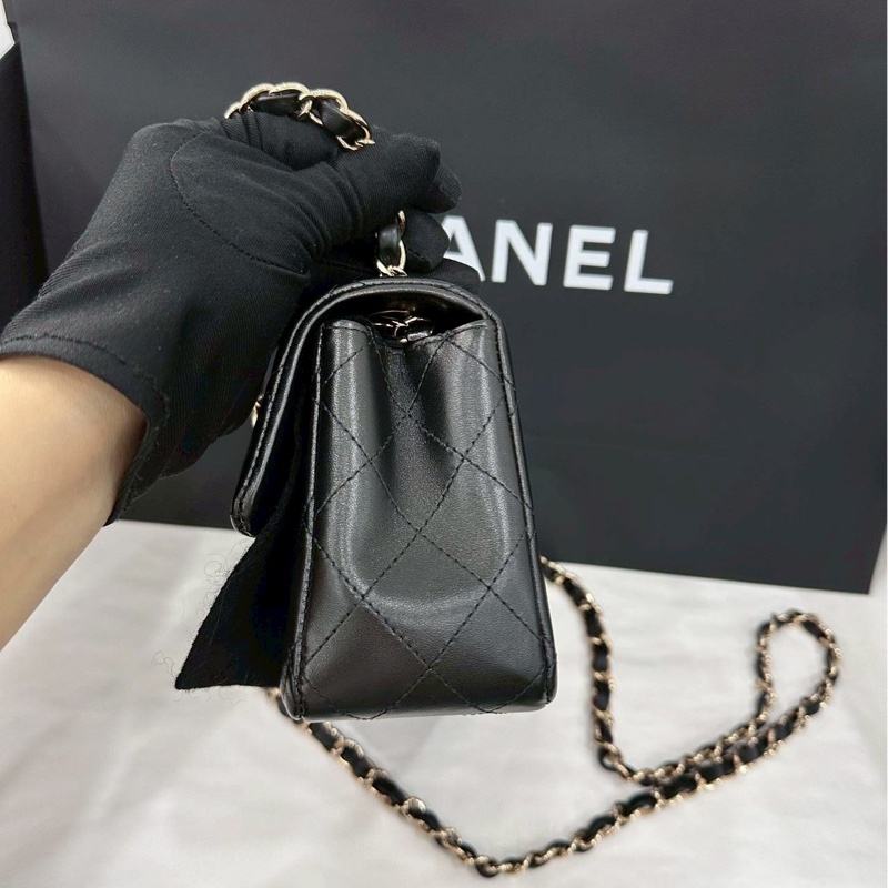 999新全配🈶購證😍Chanel香奈兒黑淡金扣cf20大mini單肩斜挎包-10