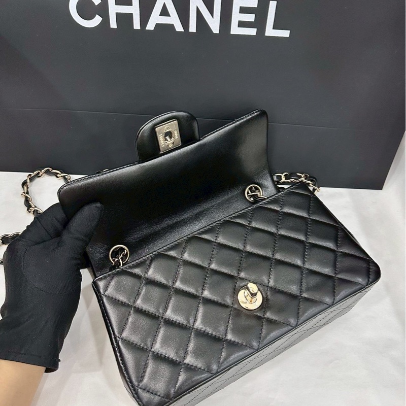 999新全配🈶購證😍Chanel香奈兒黑淡金扣cf20大mini單肩斜挎包-12