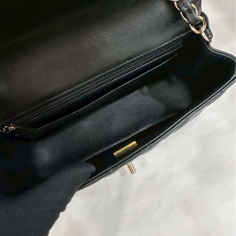 999新全配🈶購證😍Chanel香奈兒黑淡金扣cf20大mini單肩斜挎包-13