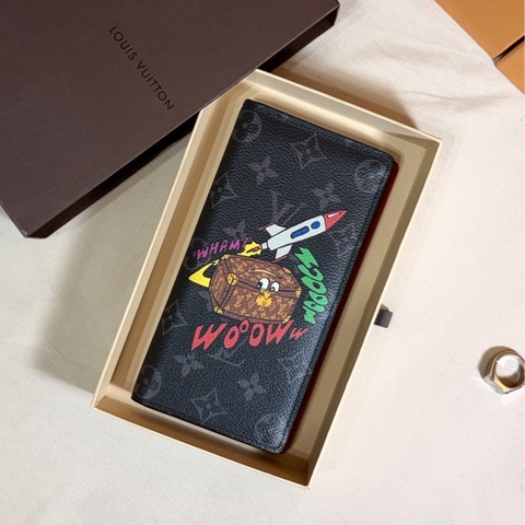 ✨芯片款 近新閒置 路易威登 Louis Vuitton 限量箱塔塗鴉 黑老花對開 17卡零錢袋長夾