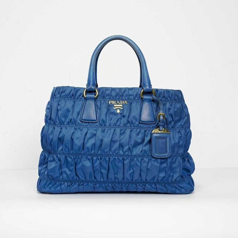 PRADA 帆布肩背斜背手提包 藍色36*24*15  98新配件皮牌 肩帶 塵袋-2