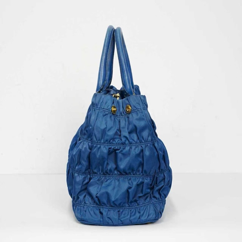 PRADA 帆布肩背斜背手提包 藍色36*24*15  98新配件皮牌 肩帶 塵袋-4