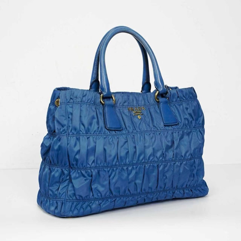 PRADA 帆布肩背斜背手提包 藍色36*24*15  98新配件皮牌 肩帶 塵袋-7